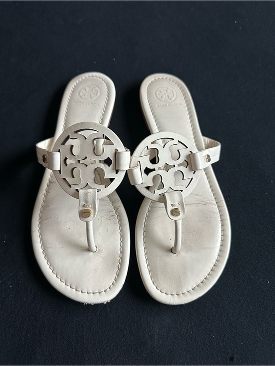 Tory Burch Shoes - Tory Burch white Miller double T  Circle Logo Thong Sandals